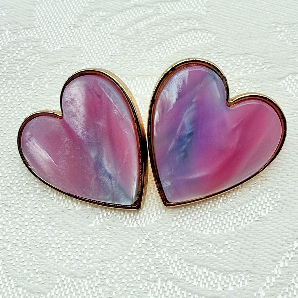 Sugarfix Baublebar Lucite Acrylic Cute Pink Marble Heart Stud Statement Earrings